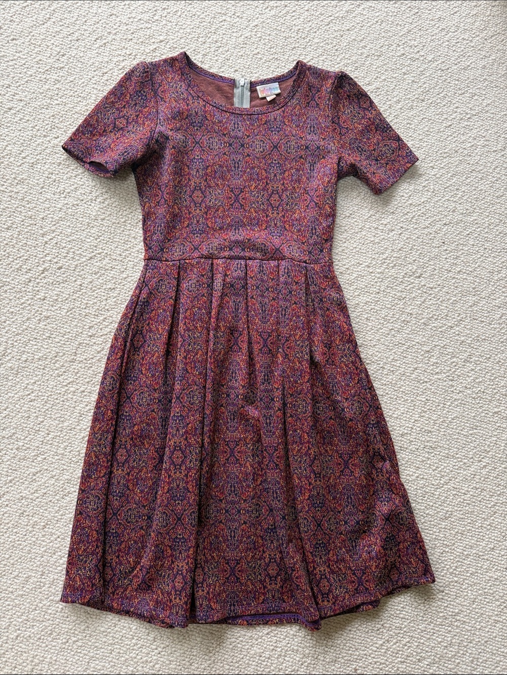 Lula Roe Short Sleeve Printed Fit-and-Flare Dress in Multi-Color